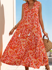 Colorblock Fringe V-neck A-line Dress