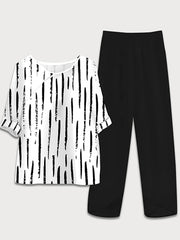 Colorblock Round Neck Blouse & Solid Pants
