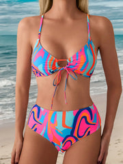 Colorblock Knot High Rise Spaghetti Strap Bikini