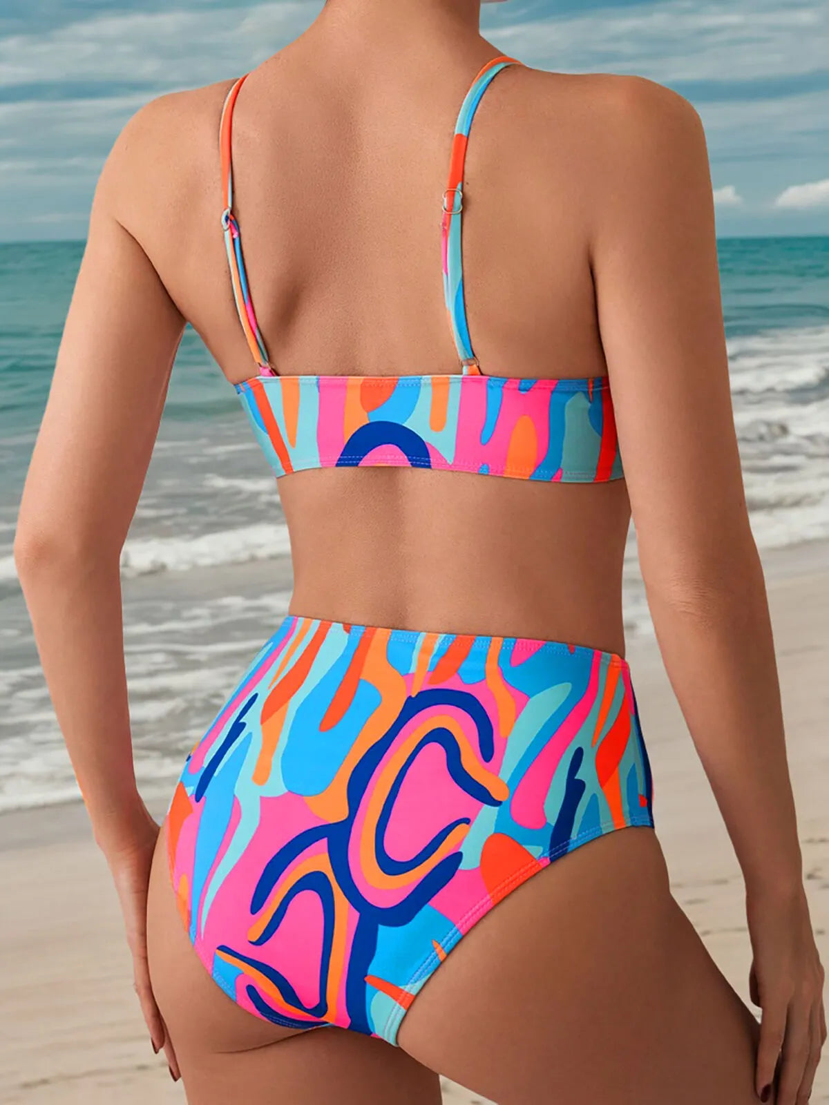 Colorblock Knot High Rise Spaghetti Strap Bikini