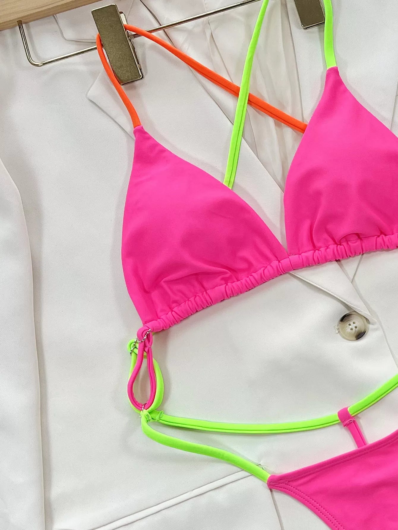 Colorblock Lace-up Low Rise One-piece