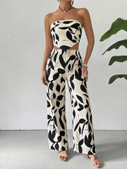 Colorblock Lace-up Strapless Crop Top & Colorblock Palazzo Pants