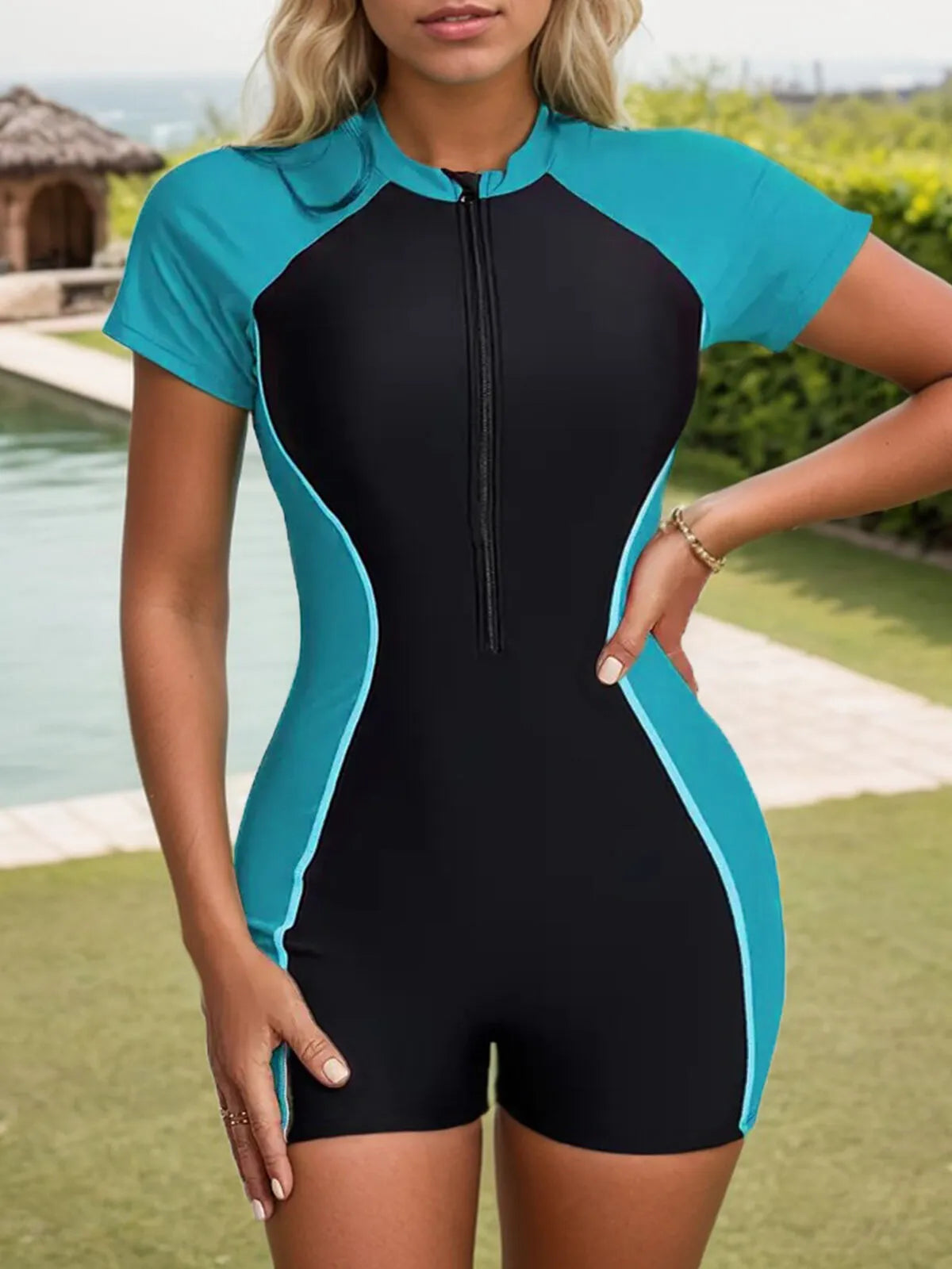 Colorblock Medium Rise Split Crew One-piece