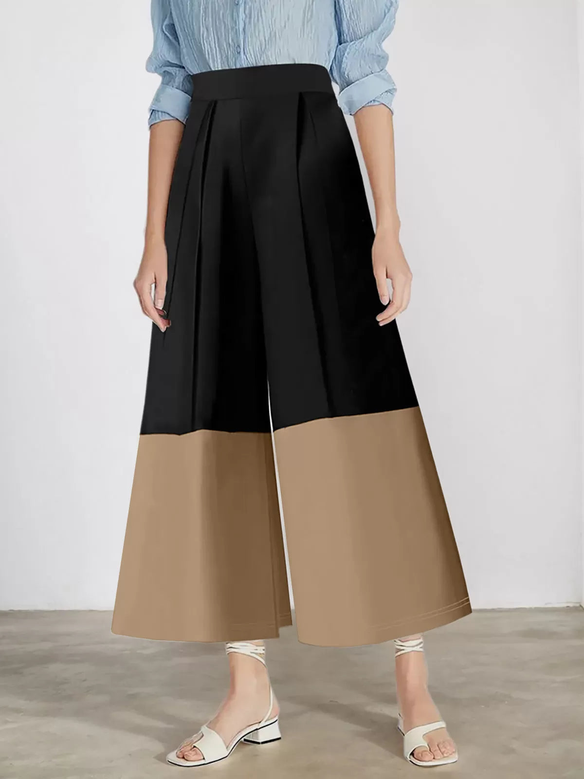 Colorblock Patchwork High Rise Zipper Fly Palazzo Pants