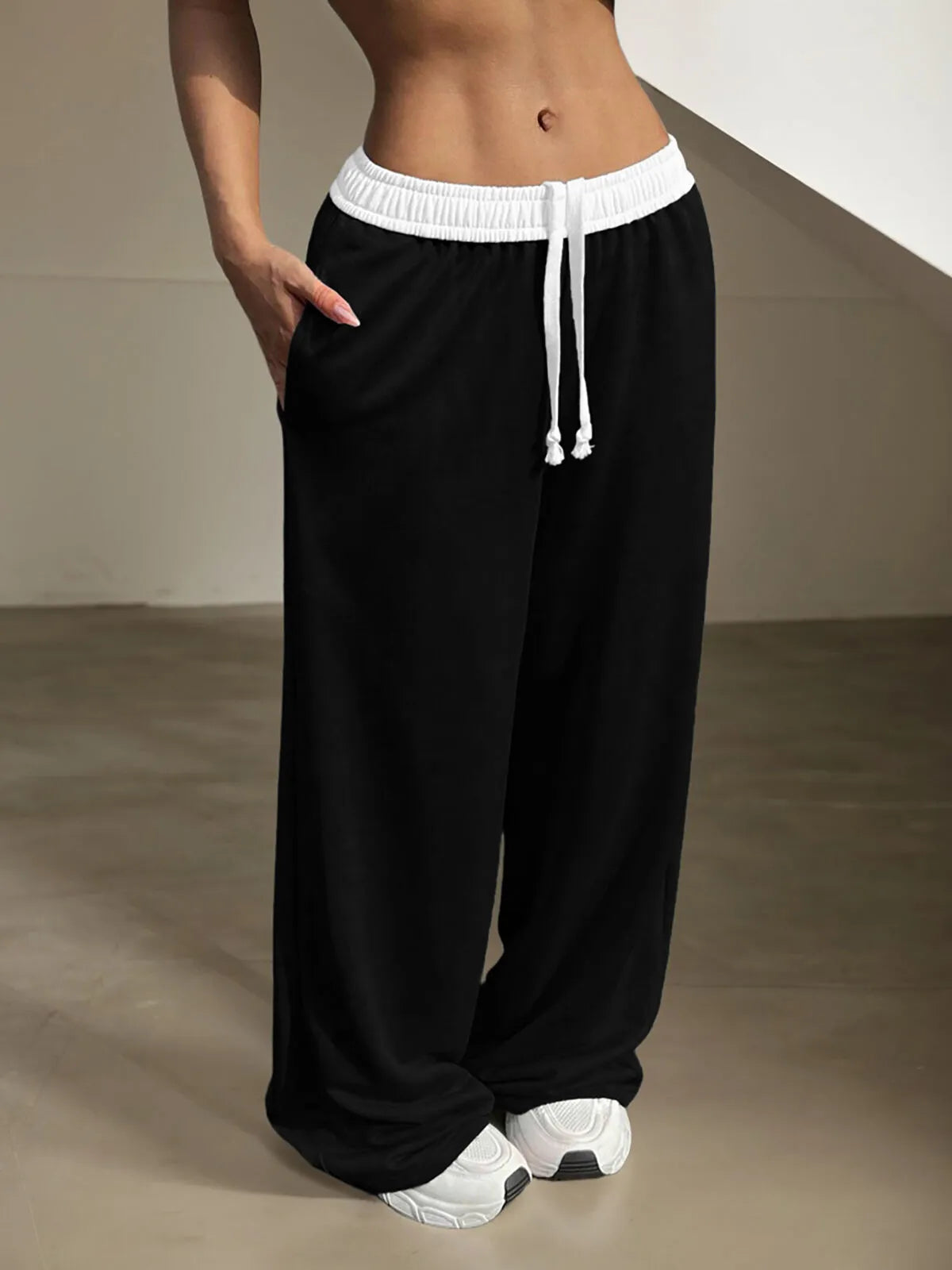 Colorblock Patchwork Low Rise Elastic Waist Sweatpants