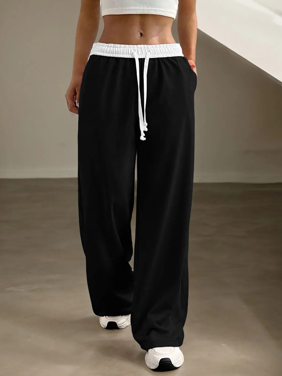 Colorblock Patchwork Low Rise Elastic Waist Sweatpants