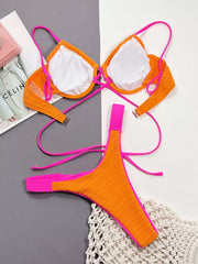 Colorblock Patchwork Low Rise Spaghetti Strap Bikini 
