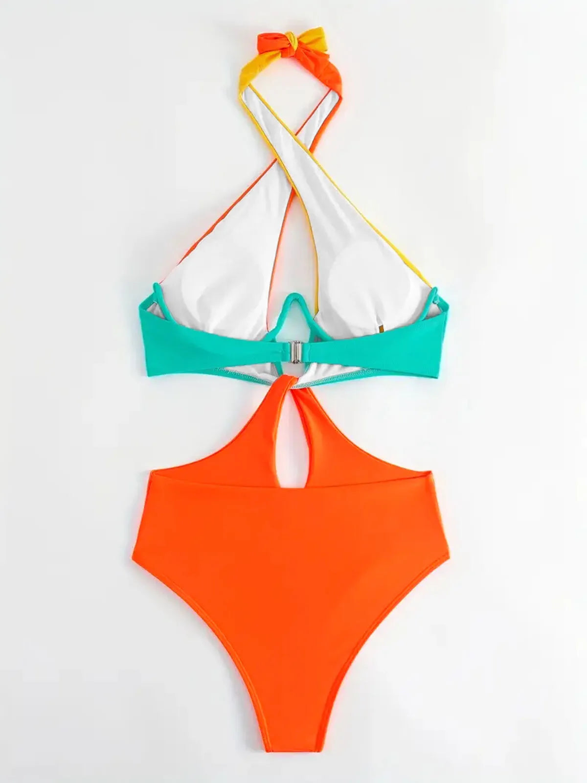 Colorblock Patchwork Halter One-piece 