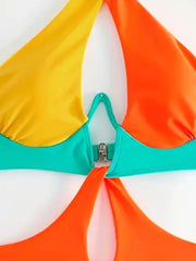 Colorblock Patchwork Halter One-piece 
