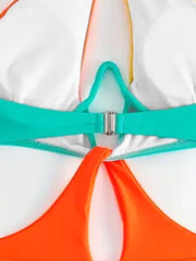 Colorblock Patchwork Halter One-piece 