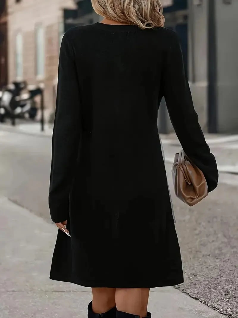 Colorblock Patchwork Round Neck A-line Dress