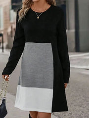 Colorblock Patchwork Round Neck A-line Dress