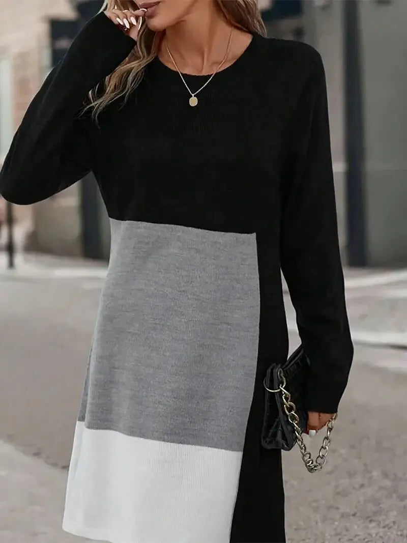 Colorblock Patchwork Round Neck A-line Dress