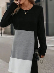 Colorblock Patchwork Round Neck A-line Dress
