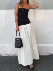 Colorblock Pocket Strapless A-line Dress