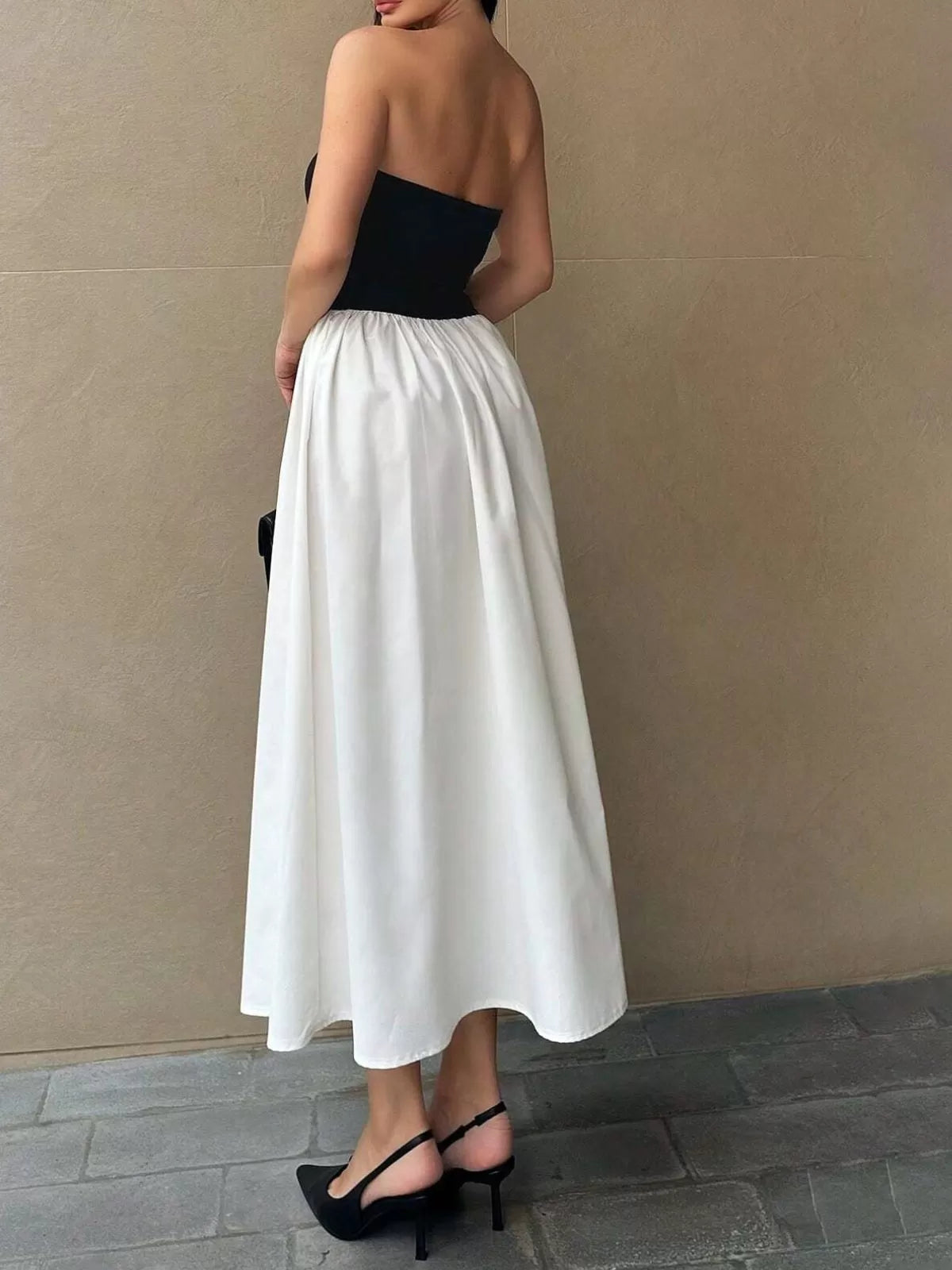 Colorblock Pocket Strapless A-line Dress