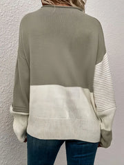 Colorblock Rib-knit Round Neck Drop Shoulder Knitwear Sweater