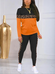 Leopard Patchwork Casual Home Party 2 Piece Set