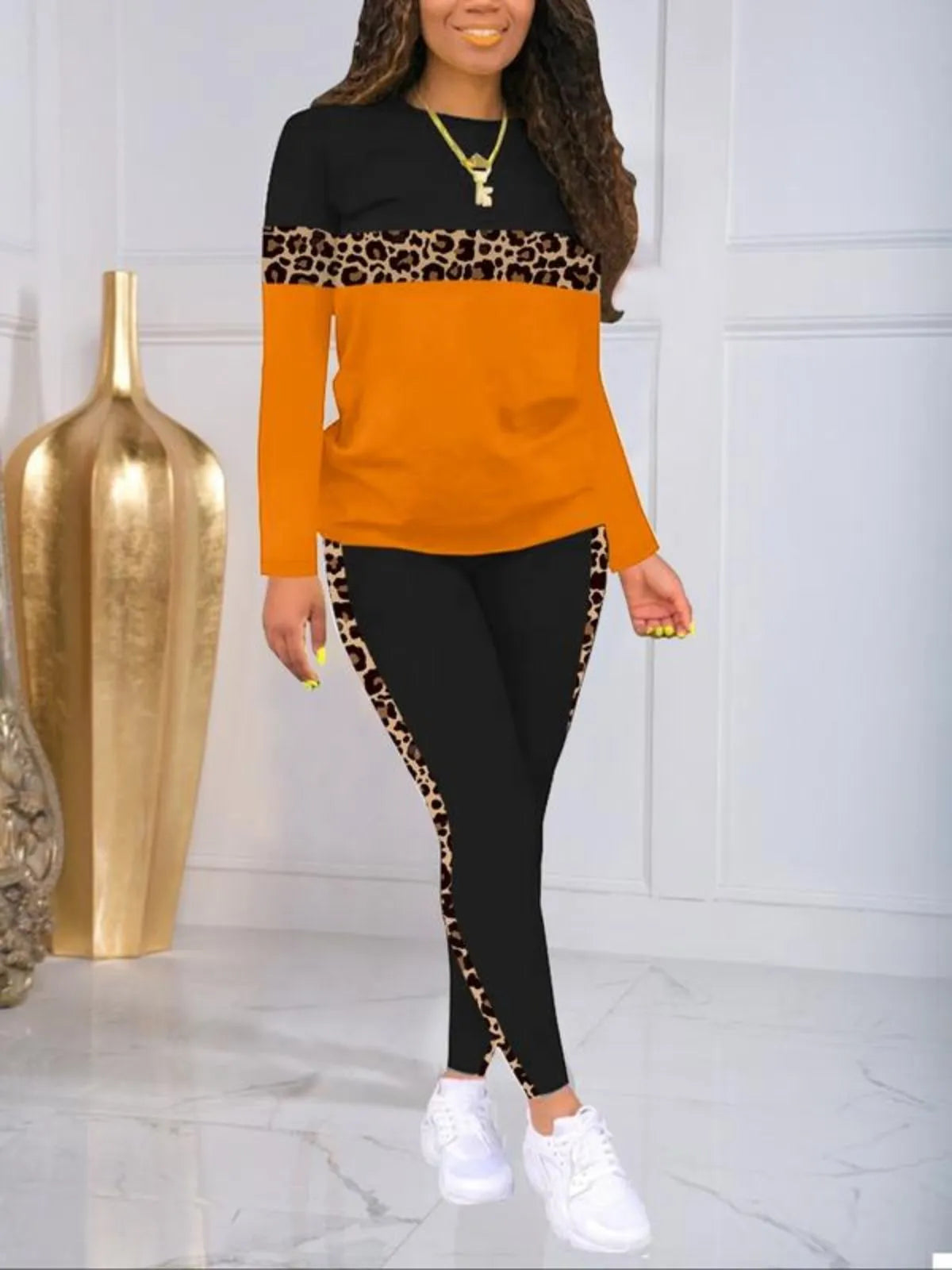 Leopard Patchwork Casual Home Party 2 Piece Set