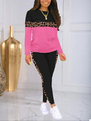 Leopard Patchwork Casual Home Party 2 Piece Set