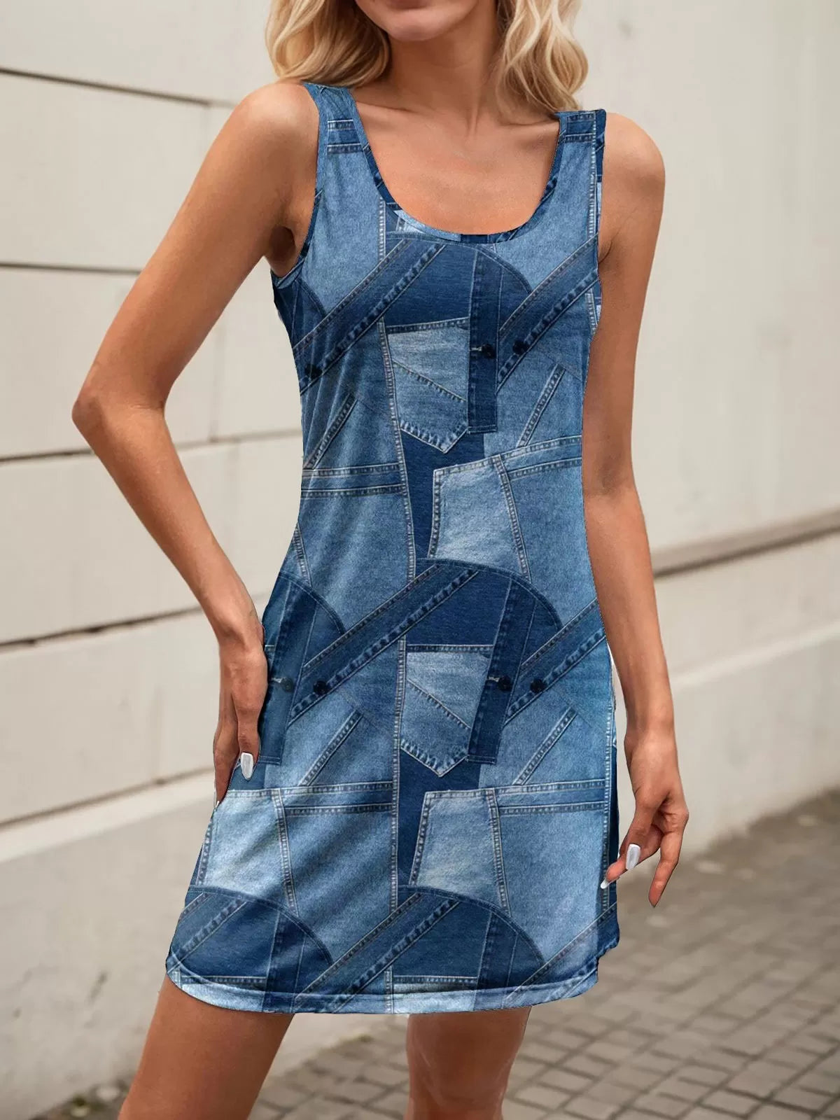 Colorblock Round Neck Shift Dress