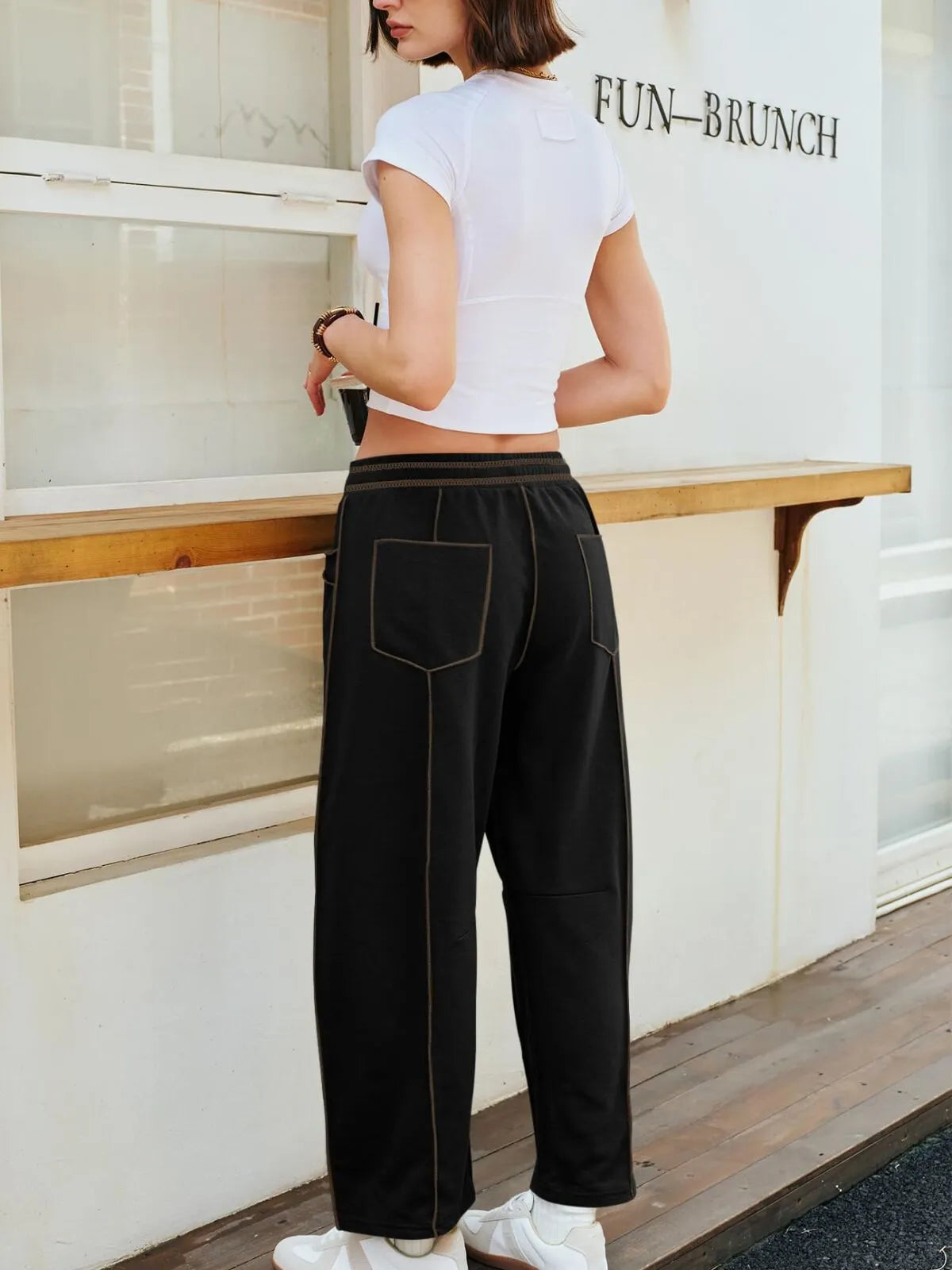 Athletic Baggy Colorblock Soft Fabric Vogue Design Stitching Medium Rise Palazzo Pants