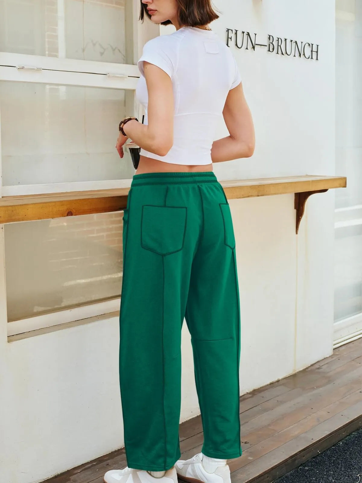 Athletic Baggy Colorblock Soft Fabric Vogue Design Stitching Medium Rise Palazzo Pants