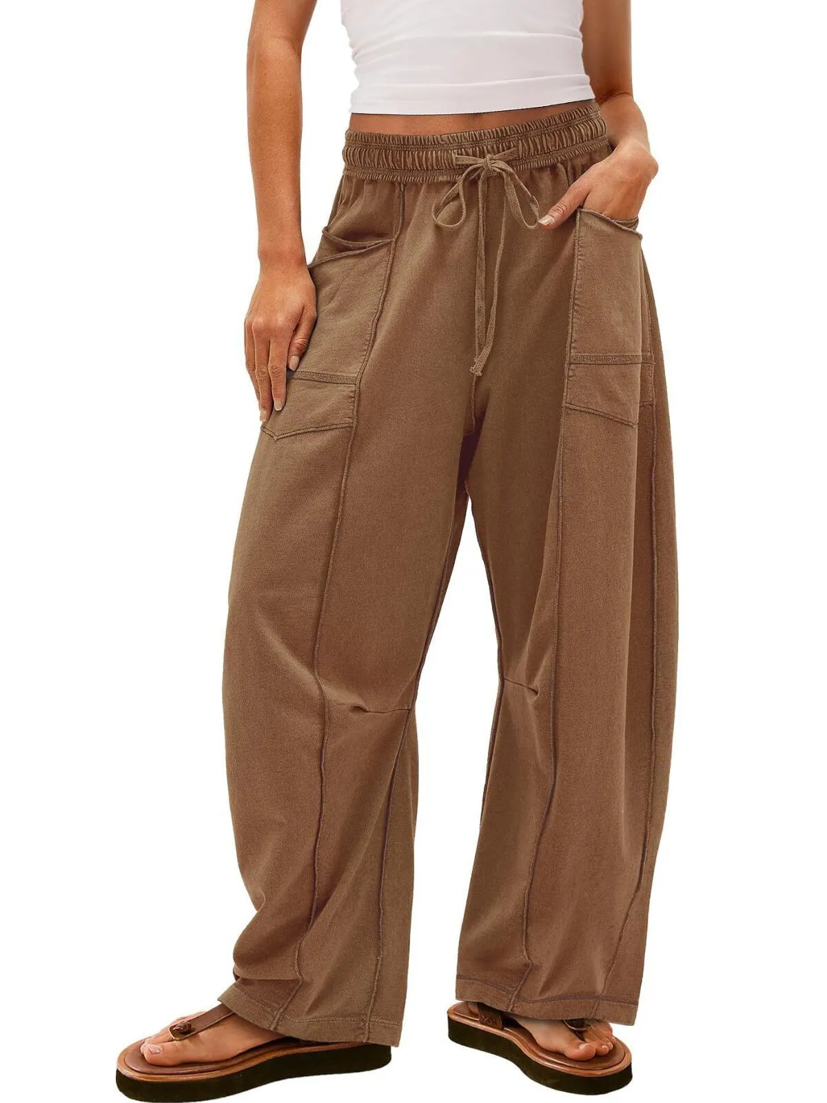 Athletic Baggy Colorblock Soft Fabric Vogue Design Stitching Medium Rise Palazzo Pants