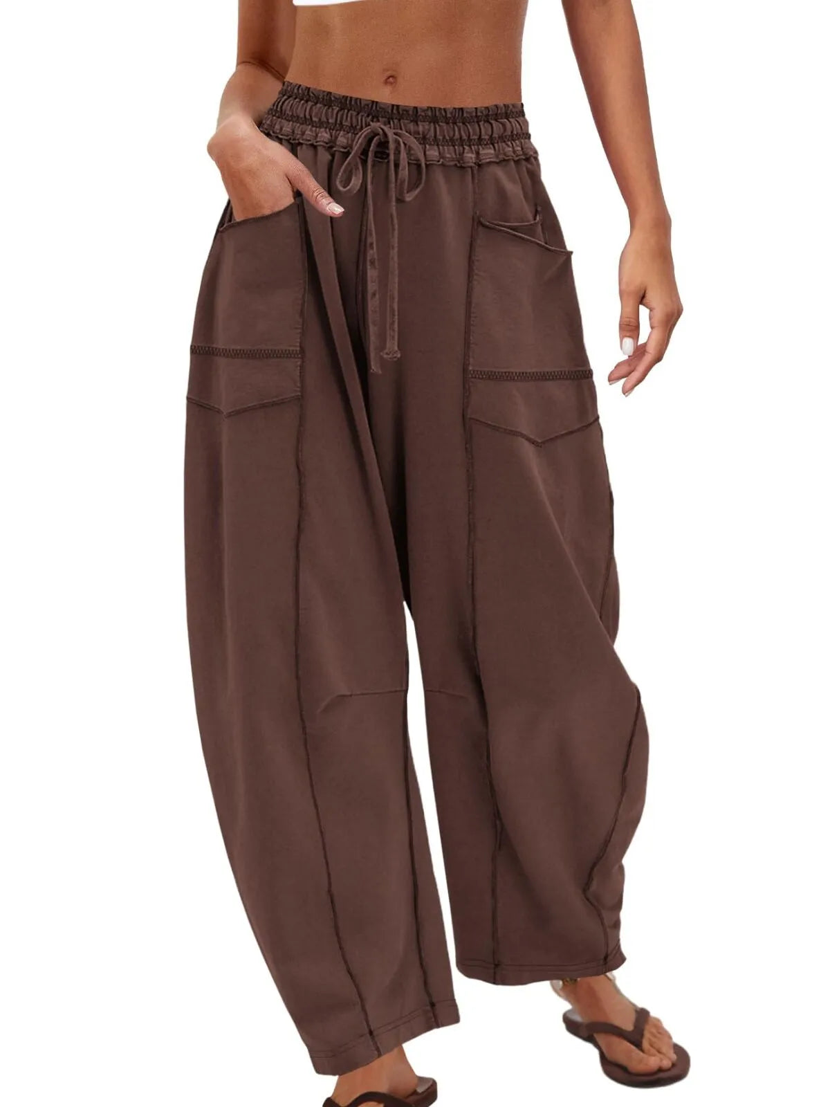 Athletic Baggy Colorblock Soft Fabric Vogue Design Stitching Medium Rise Palazzo Pants