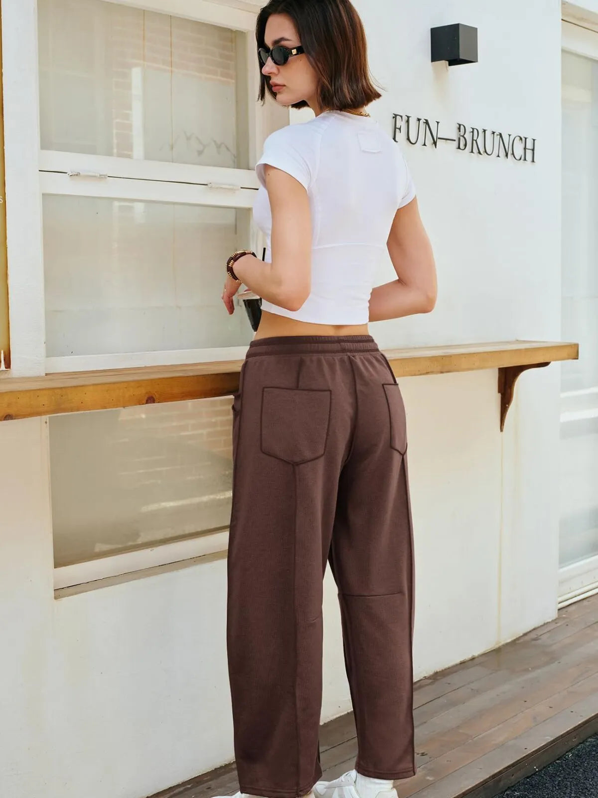 Athletic Baggy Colorblock Soft Fabric Vogue Design Stitching Medium Rise Palazzo Pants