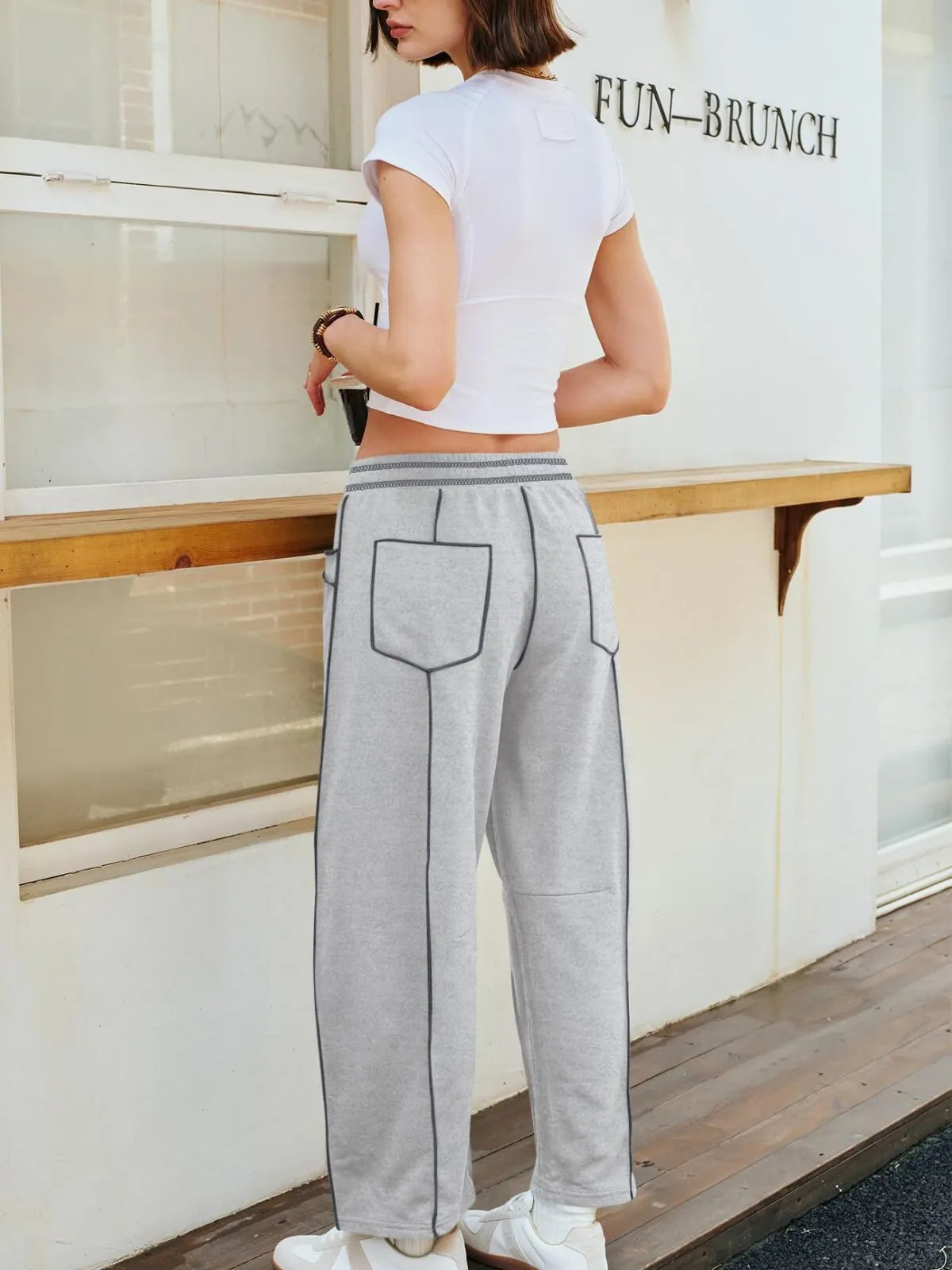 Athletic Baggy Colorblock Soft Fabric Vogue Design Stitching Medium Rise Palazzo Pants