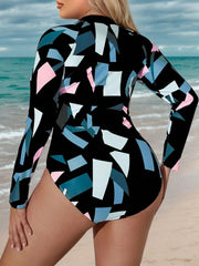 Plus Size Colorblock Zipper One-piece