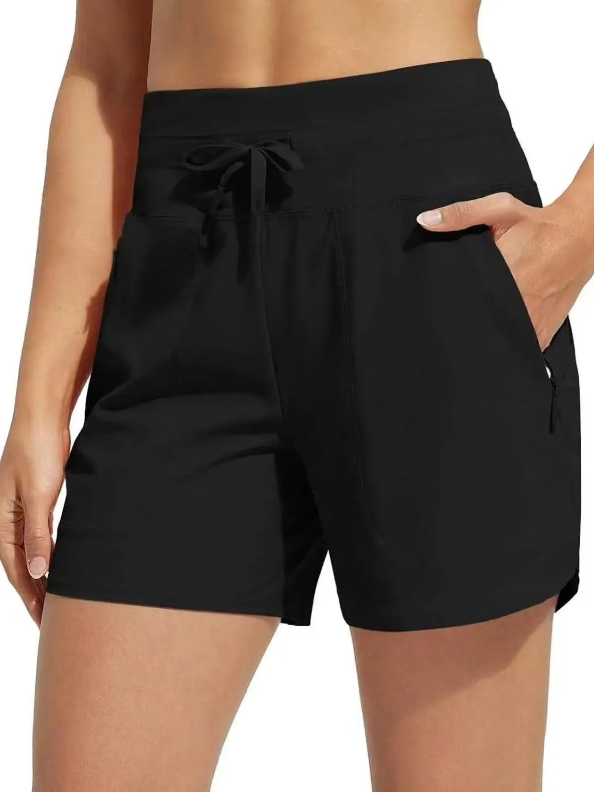 Comfortable Fast Drying Sports Hip Control Side Pockets High Waisted Yoga Shorts 