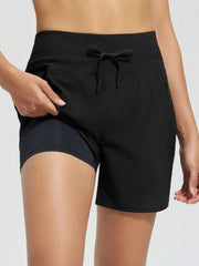 Comfortable Fast Drying Sports Hip Control Side Pockets High Waisted Yoga Shorts 