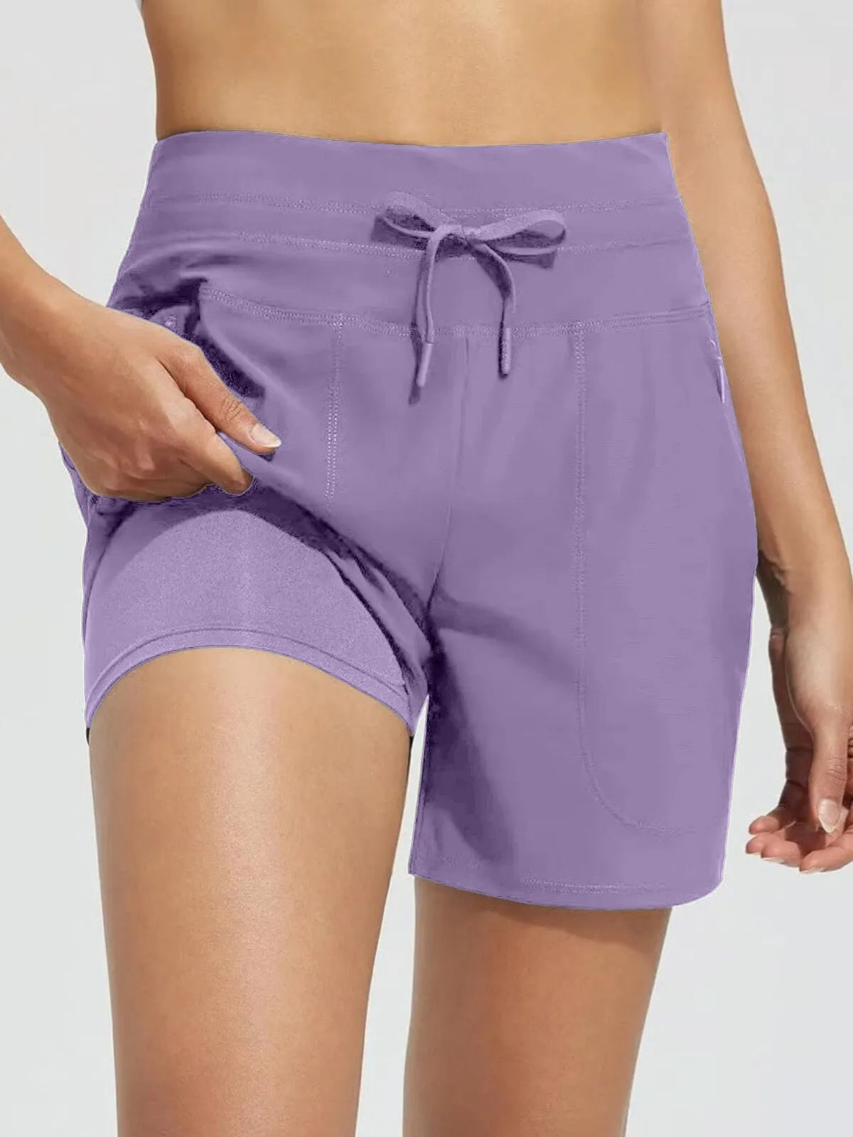 Comfortable Fast Drying Sports Hip Control Side Pockets High Waisted Yoga Shorts 