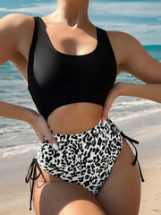 Cow Skin Print Hollow Out Fabric One-piece