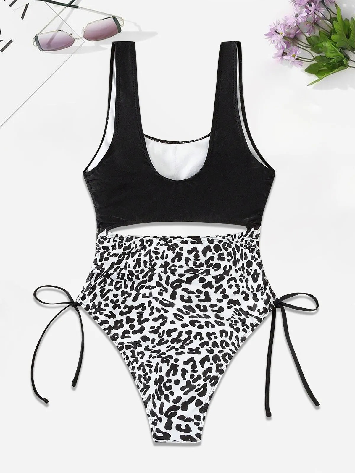Cow Skin Print Hollow Out Fabric One-piece