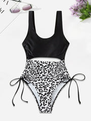Cow Skin Print Hollow Out Fabric One-piece