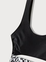 Cow Skin Print Hollow Out Fabric One-piece