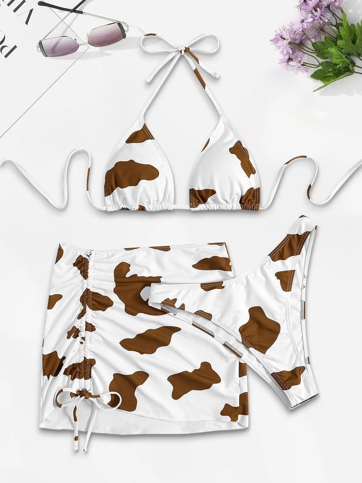 Cow Skin Tie Back Low Rise Bikini Sets 