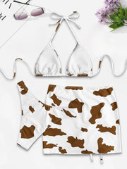 Cow Skin Tie Back Low Rise Bikini Sets 