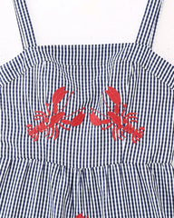 Crab Embroidery Plaid Spaghetti Strap Tiered Dress