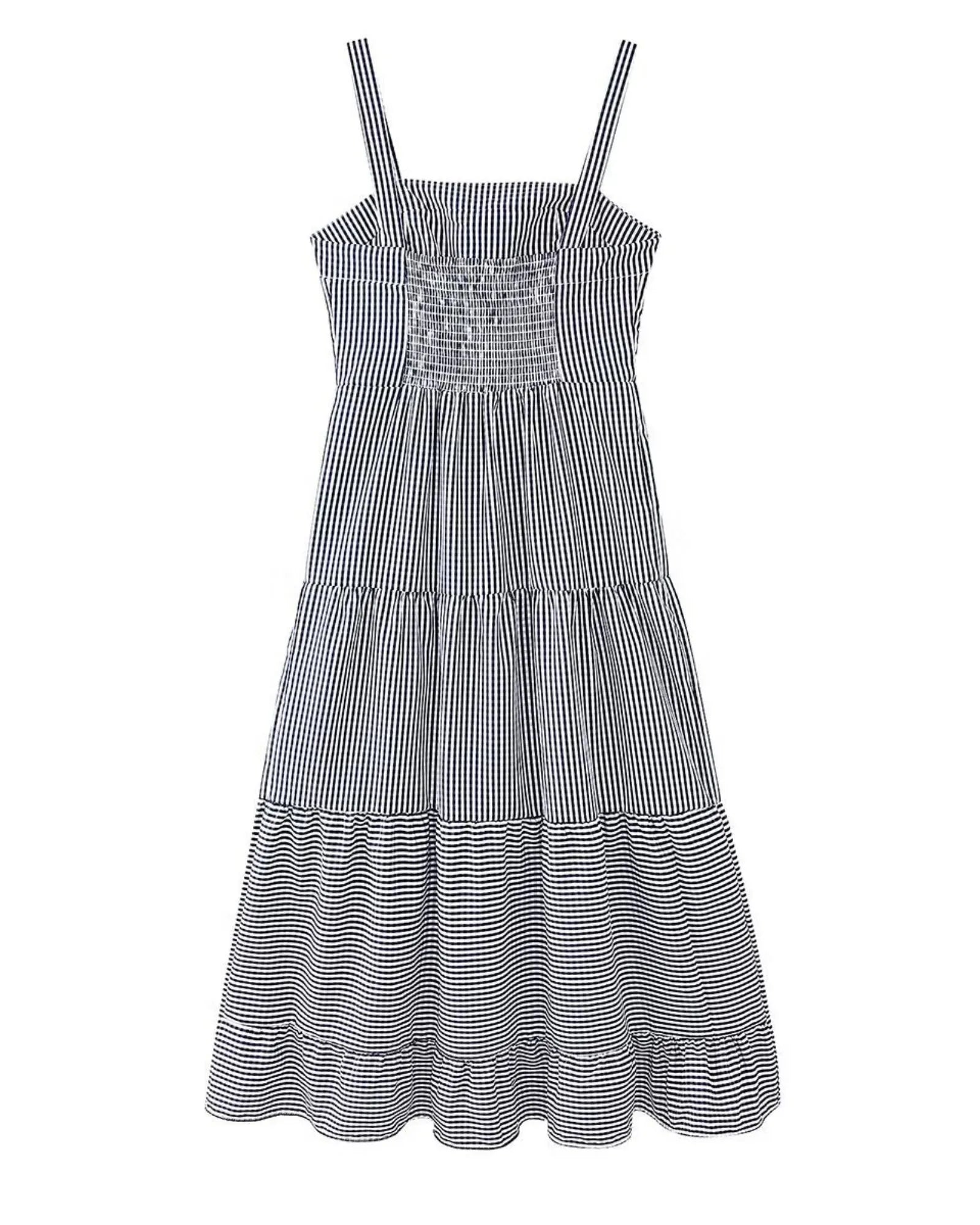 Crab Embroidery Plaid Spaghetti Strap Tiered Dress