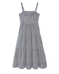 Crab Embroidery Plaid Spaghetti Strap Tiered Dress