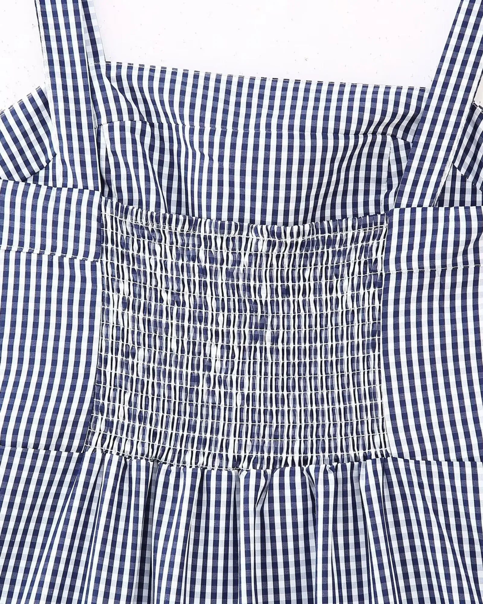 Crab Embroidery Plaid Spaghetti Strap Tiered Dress