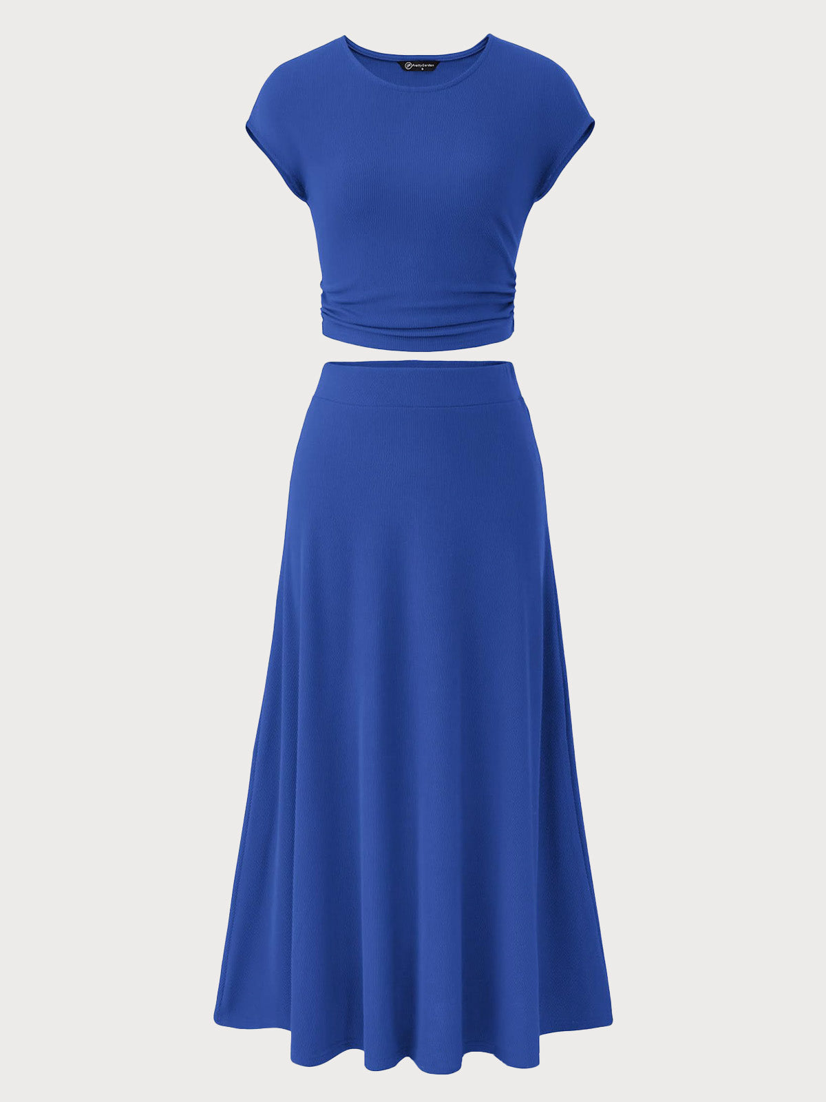 Solid Casual Knit Round Neck Wrinkle Crop Top & Solid High Waist Midi Skirt Set