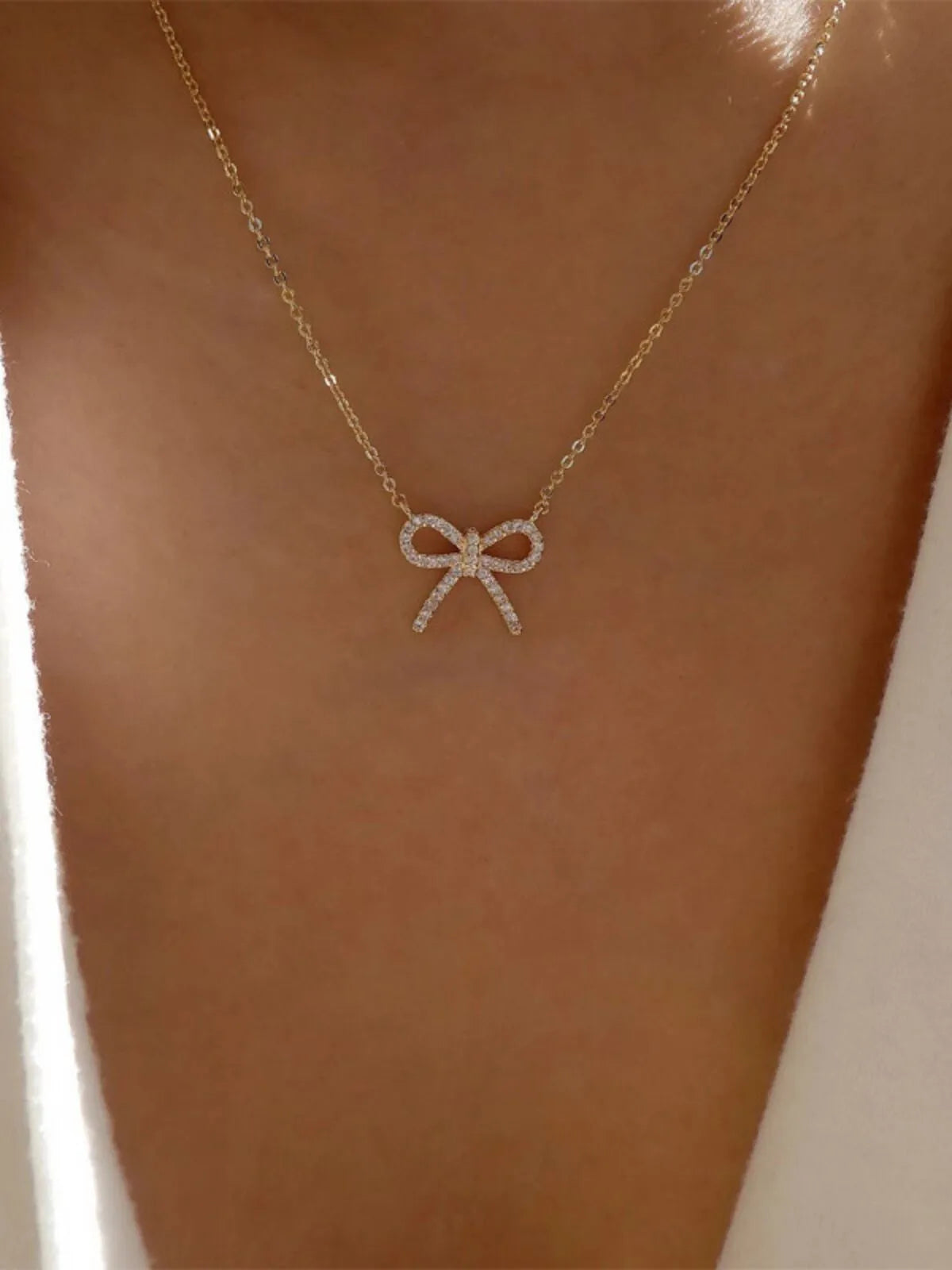 Delicate Crystal Bow Alloy 1pc Necklace