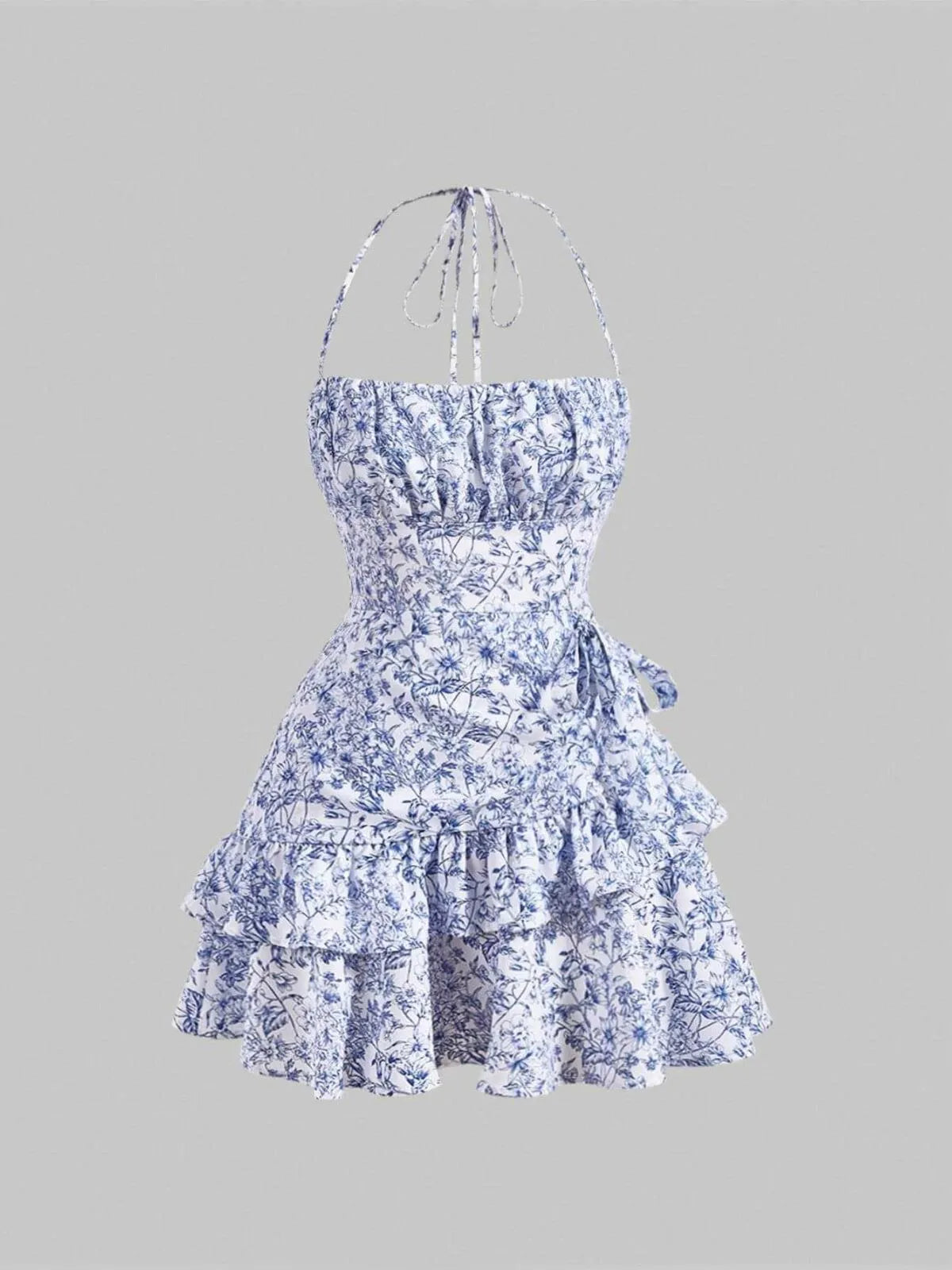 Ditsy Flora Ruffles Halter Tiered Dress