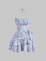 Ditsy Flora Ruffles Halter Tiered Dress