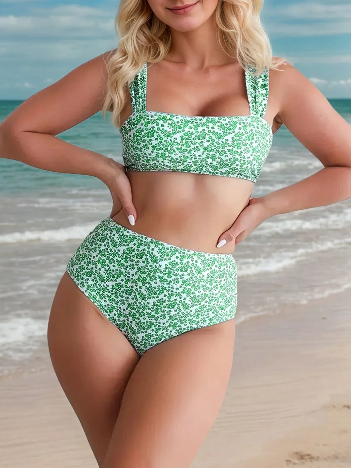Ditsy Floral Spaghetti Strap Fabric Bikini 